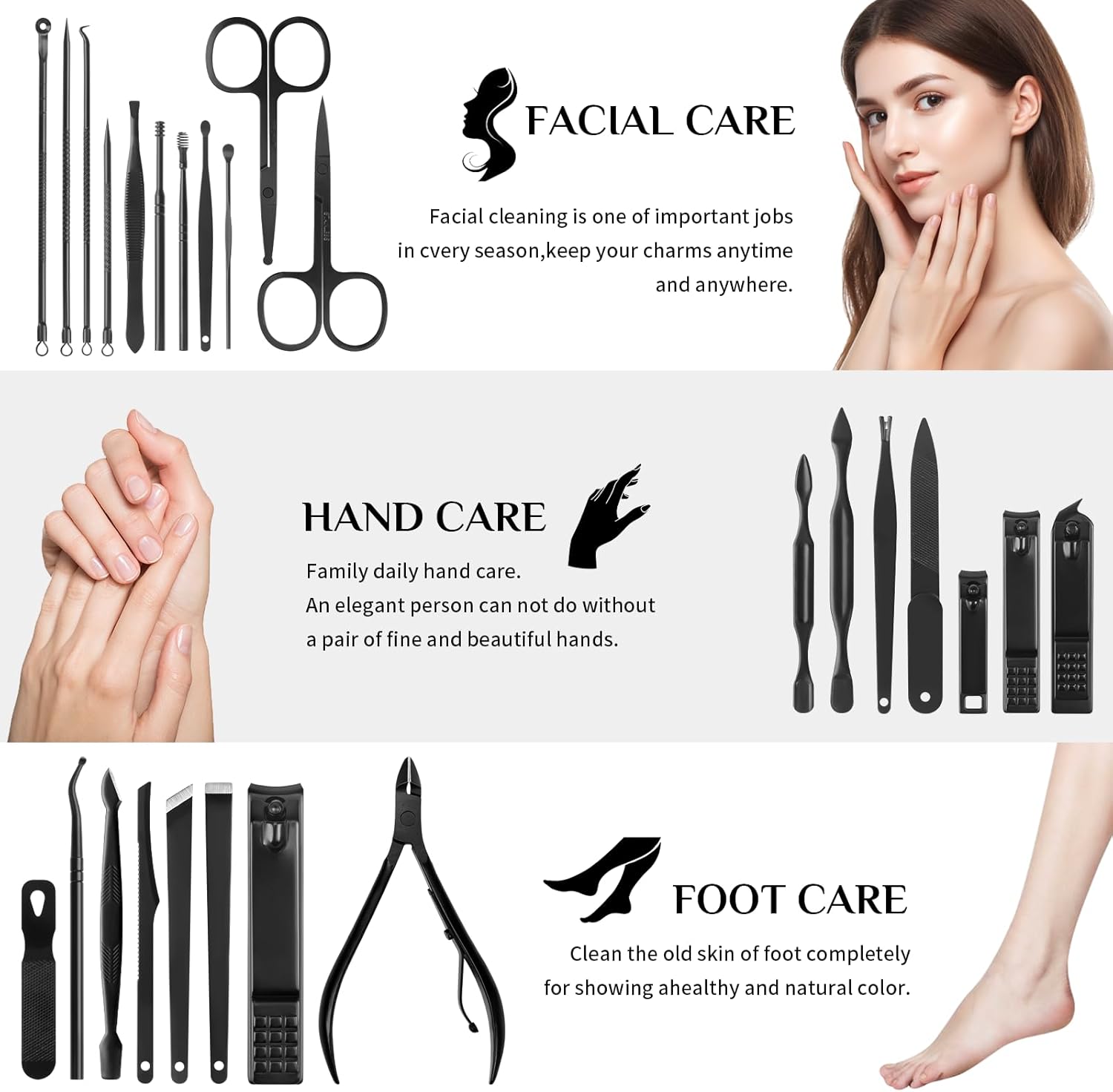 Manicure Set 26 Piece Stainless Steel Black - Image 3