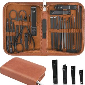 Manicure Set 26 Pieces Stainless Steel Travel Kit Brown