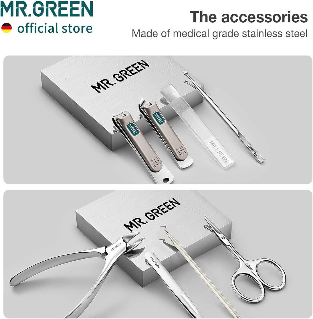Manicure Set Stainless Steel with PU Leather Case Green - Image 4