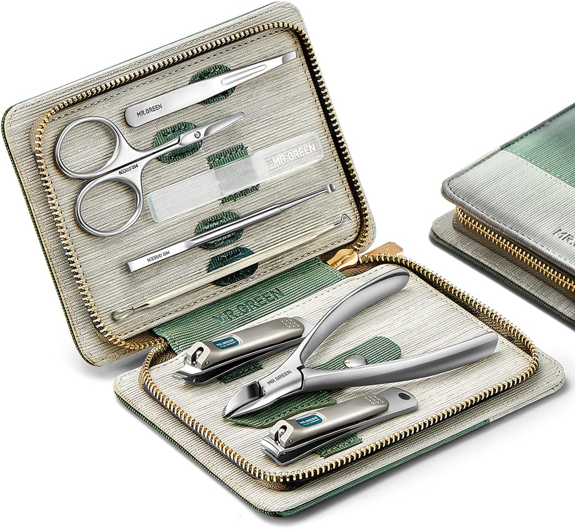 Manicure Set Stainless Steel with PU Leather Case Green