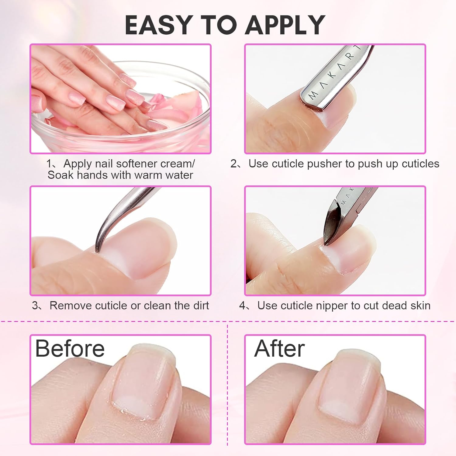 Nail Cuticle Trimmer Set Stainless Steel Pink 3 Pieces - Image 7