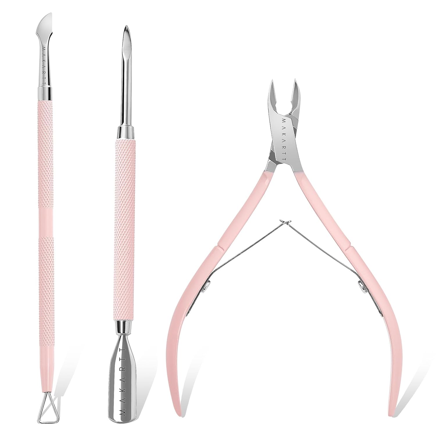 Nail Cuticle Trimmer Set Stainless Steel Pink 3 Pieces